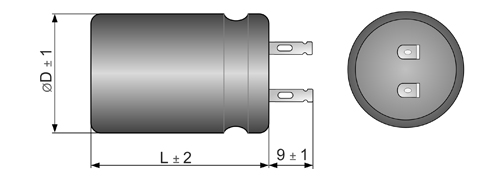 Габаритные и установочные размеры конденсаторов электролитических с жесткими выводами snap-in