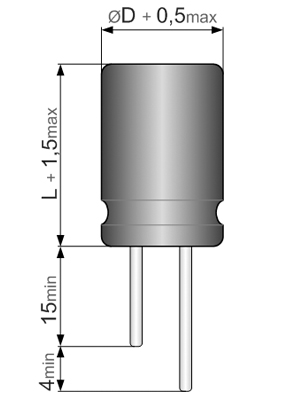 Габаритные и установочные размеры конденсаторов электролитических с гибкими выводами radial