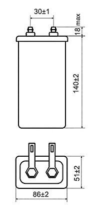 Габаритные и установочные размеры конденсаторов  МБГВ 60мкФ, 100мкФ