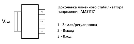 Цоколевка микросхемы AMS1117-3.3 SOT-223