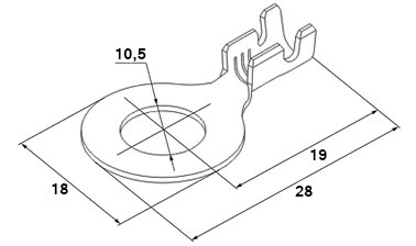 Схема наконечника кольцевого неизолированного DJ431-10A 0,5-0,8 мм² Ø 10,5 мм