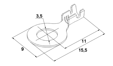 Схема наконечника кольцевого неизолированного DJ431-3A 0,5-0,8 мм² Ø 3,5 мм