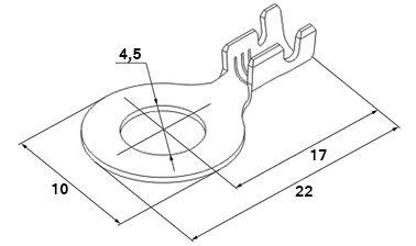 Схема наконечника кольцевого неизолированного DJ431-4A 0,5-0,8 мм² Ø 4,5 мм