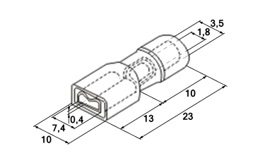 Схема наконечника плоского изолированного FDFNY1.25-250 0,5-1,5 мм² 0,8×6,35 мм