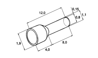 Схема наконечника штыревого втулочного изолированного DN00308 yellow 0,34 мм² Ø 1,1 мм