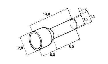 Схема наконечника штыревого втулочного изолированного DN00708 white 0,75 Ø 1,5 мм