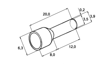 Схема наконечника штыревого втулочного изолированного DN06012 black 6,0 Ø 3,9 мм