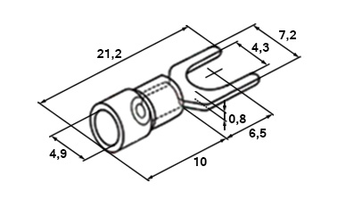 Схема наконечника вилочного изолированного SVM2-4 1,5-2,5 мм² Ø 4,3 мм
