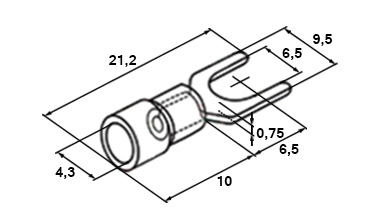 Схема наконечника вилочного изолированного SVS1.25-6 0,5-1,5 мм² Ø 6,5 мм