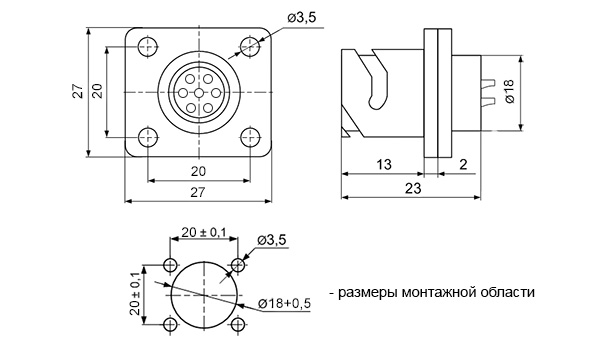 Размеры разъема FQ18-7pin ZK (блочная розетка) Размеры FQ18-7pin ZK