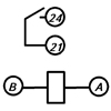 Контакты принципиальной схемы реле РП21 без розетки или на розетке типа 1