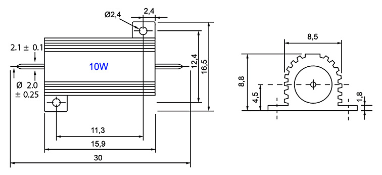 Размеры 10W