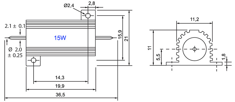 Размеры 15W
