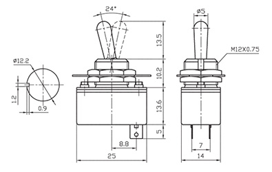Размеры тумблеров однополюсных серии KN3-1 Размеры тумблеров KN3-1