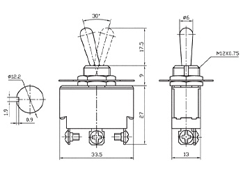 Размеры тумблеров KN3(B)-102A